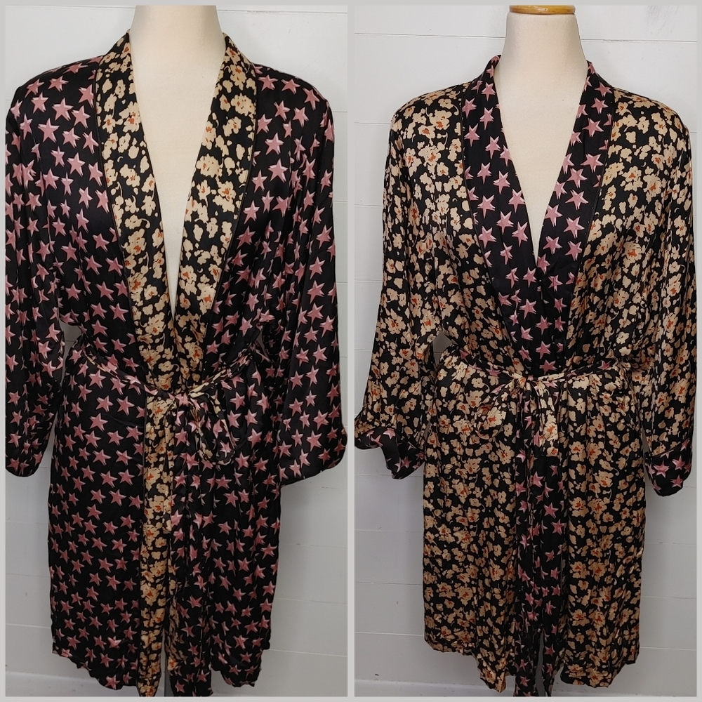 Love Stories Reversible Floral And Star Print Robe Size M